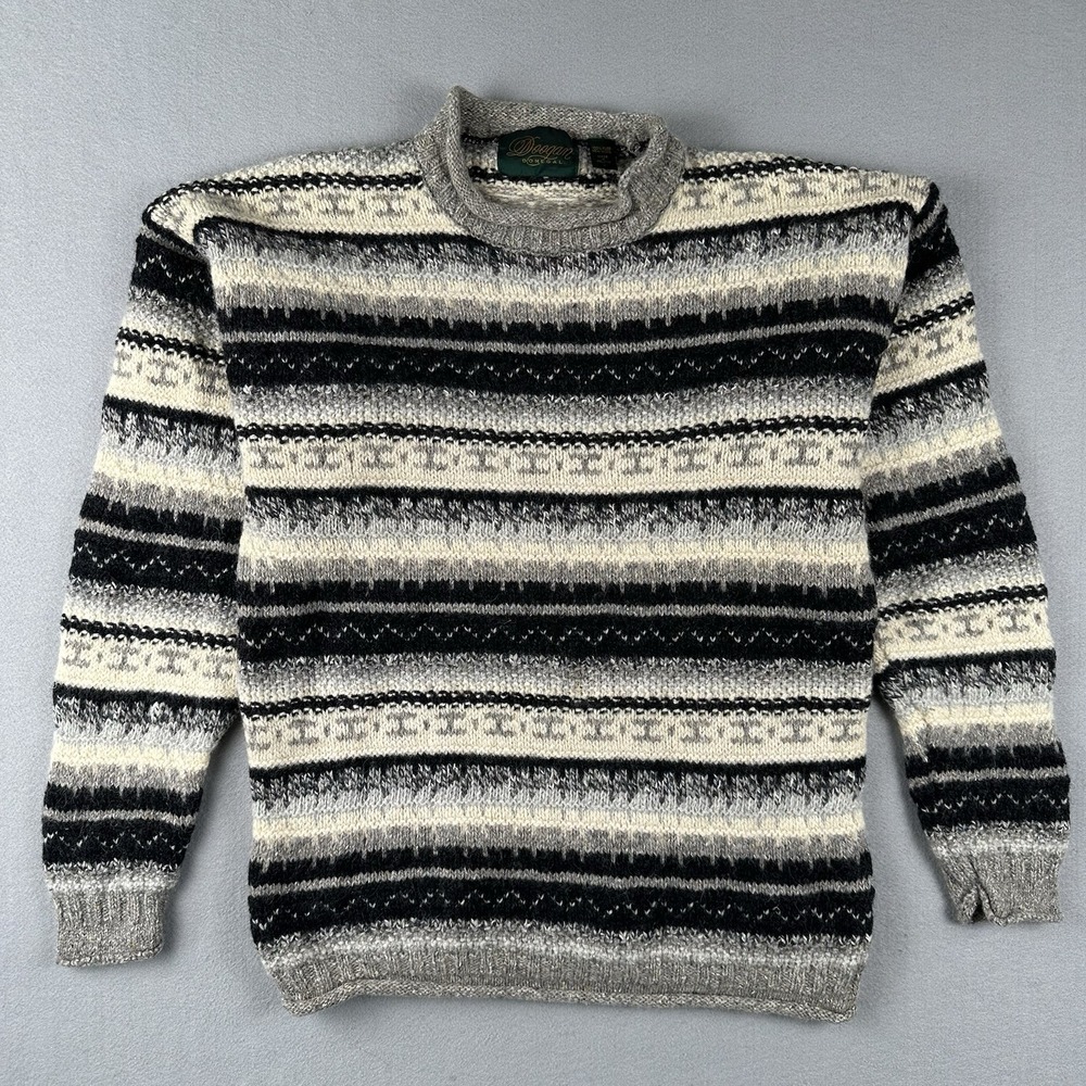 Doogan Donegal Sweater Women's Large Roll‎ Neck Wool Geometric Striped